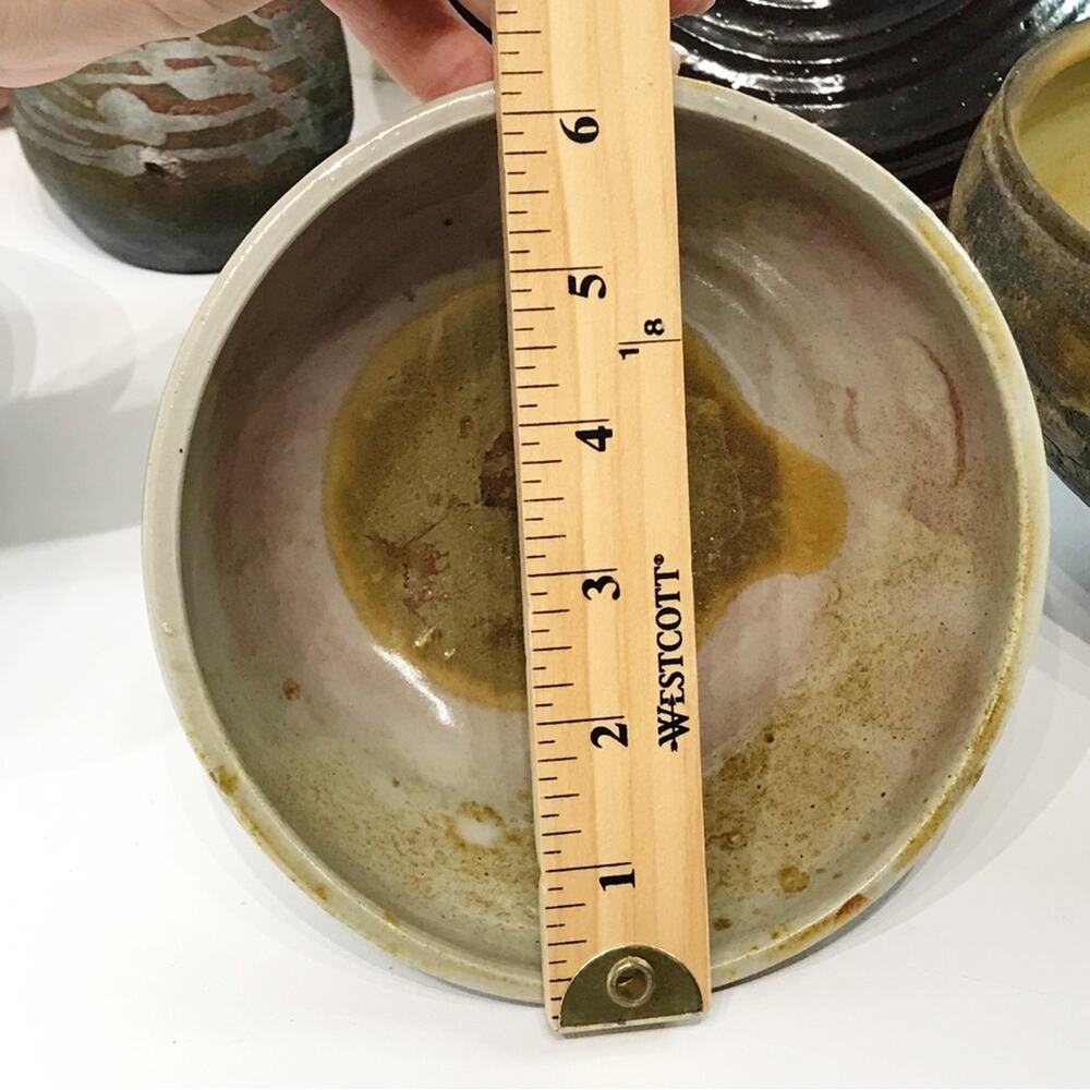 Vintage Signed Studio Art Pottery Tea Noodle Bowl Pastel Drip Glaze Footed Dish - Picture 14 of 15